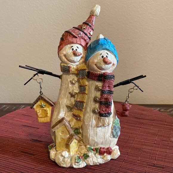 Lovable Snow Couple Holding a Birdhouse & Bird - Picture 1 of 11